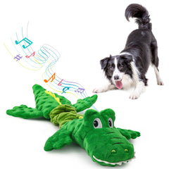 Chngeary crocodile toy side stretch displays its flexible, tug-friendly body.