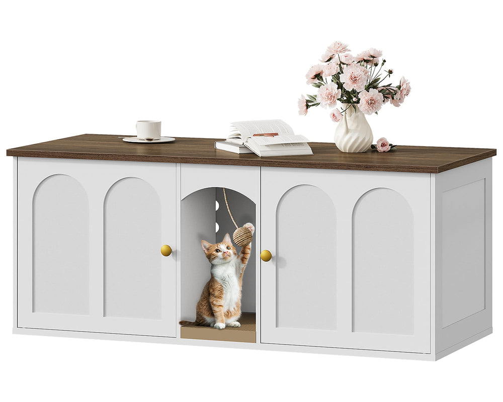 CHOEZON 47.2'' double cat litter enclosure front view, stylish concealment for tidy spaces