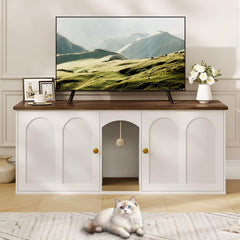 CHOEZON 47.2'' double cat litter enclosure scratching board detail, encourages scratching and play