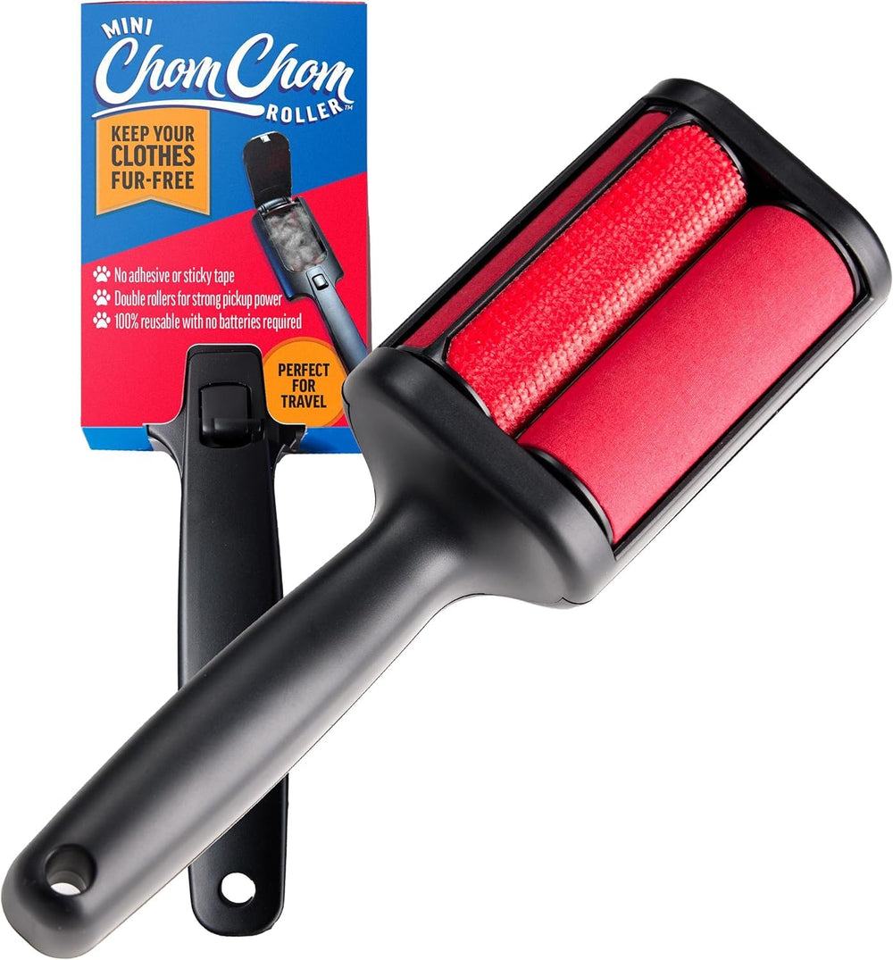 ChomChom Mini Roller closeup showing quick pet hair removal from fabric