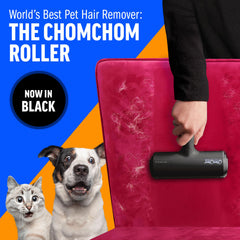 ChomChom Roller front view on couch illustrating quick fur cleanup