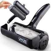 ChomChom Roller closeup on couch showing pet hair removal capability for furniture