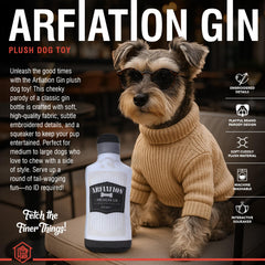 Arfiation Gin embroidered details emphasize stylish design on plush bottle