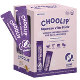 Choolip Squeeze Vita Stick pack front shows joint-support treats for cats and dogs.