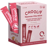 Choolip Squeeze Vita Stick packaging highlights convenient heart-support treats.