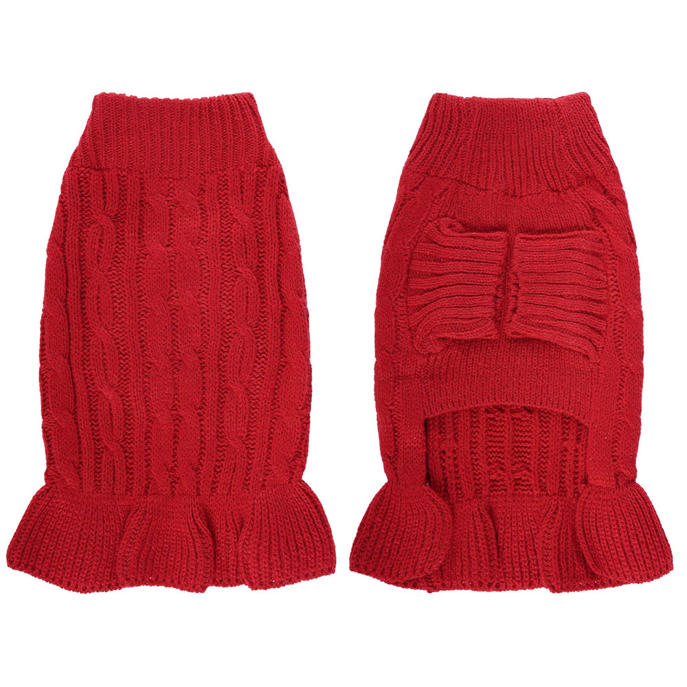 Choyaxo red knit dog sweater closeup highlights soft breathable fabric for warmth