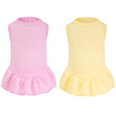 Choyaxo two-pcs dog dresses front view in yellow and pink, ideal for summer photos.