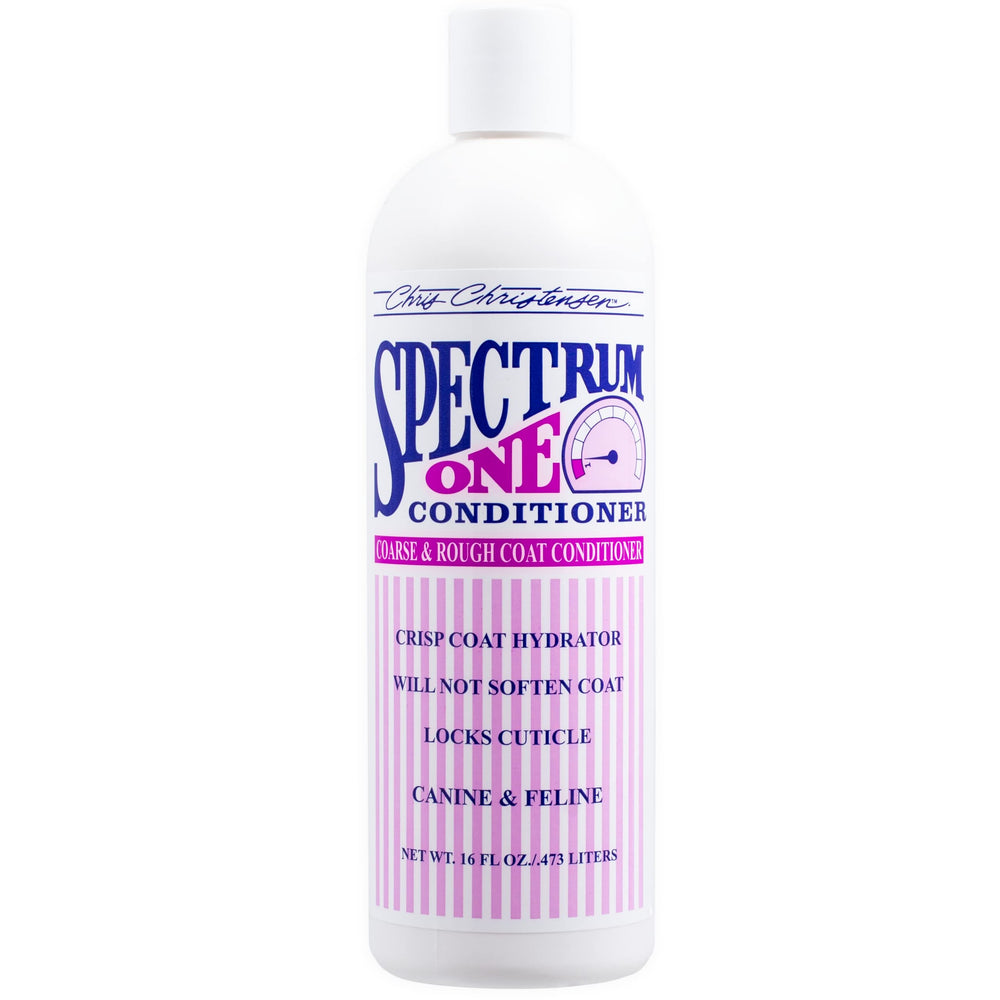 Chris Christensen Spectrum One dog conditioner bottle pour enables controlled dispensing.