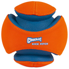 Chuckit Kick Fetch Ball giggle fetch variant rolling with playful sounds.