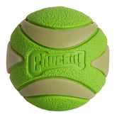 Chuckit Max Glow Ultra Squeaker Ball glows for nighttime fetch for 20-60 lb dogs.