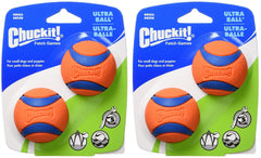 Chuckit Ultra Ball Small 2in pack front view bright fetch toy.
