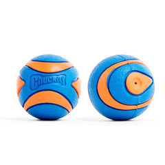 Chuckit Ultra Squeaker Ball small 2in in action during fetch for small breeds.