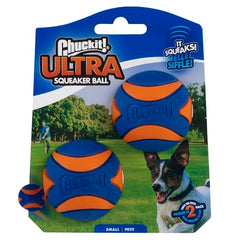 Chuckit Ultra Squeaker Ball small 2in squeaker closeup highlighting audible play.