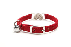 CHUKCHI pink velvet collar bell detail shows gentle jingles during playtime