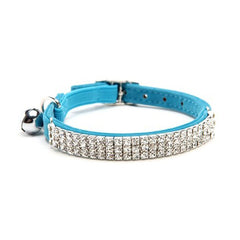 CHUKCHI Soft Velvet Collar blue diamante closeup highlighting sparkle and comfort.