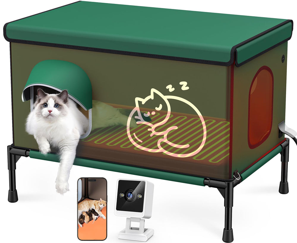 Chumajor heated cat house camera inside view enables remote monitoring for peace of mind.