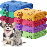 Chumia 8-pcs dog towels with footprints design dry pets fast after baths.