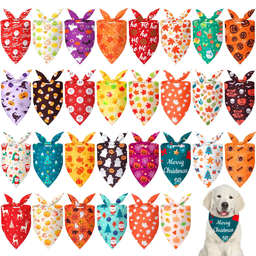 Chunful holiday dog bandanas pack with 30 designs for festive pet styling
