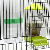 Chuyouan alimentador automático para aves, vista frontal, ayuda a mantener la jaula limpia.