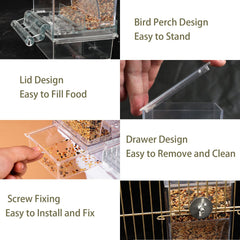 Chuyouan No Mess Bird Feeder acrylic closeup highlighting durable finish and easy cleaning