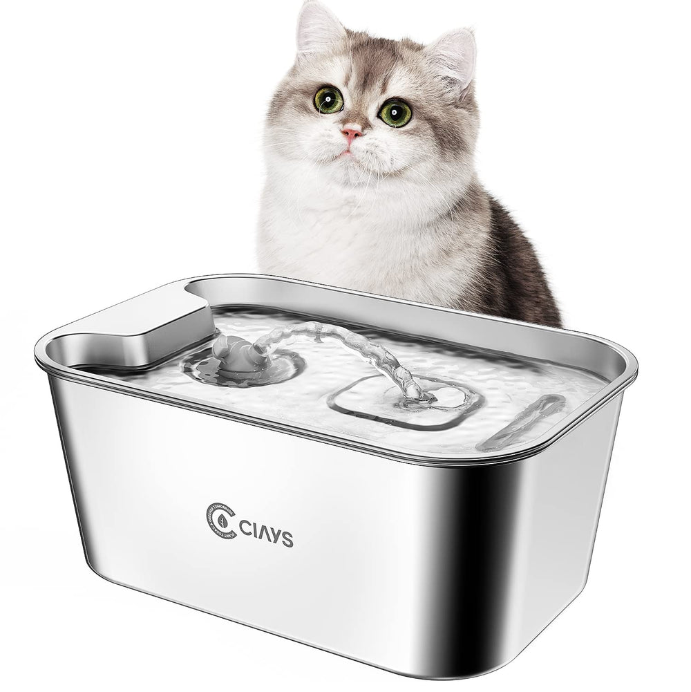 Ciays cat water fountain front view with stainless steel bowl for pets' hydration
