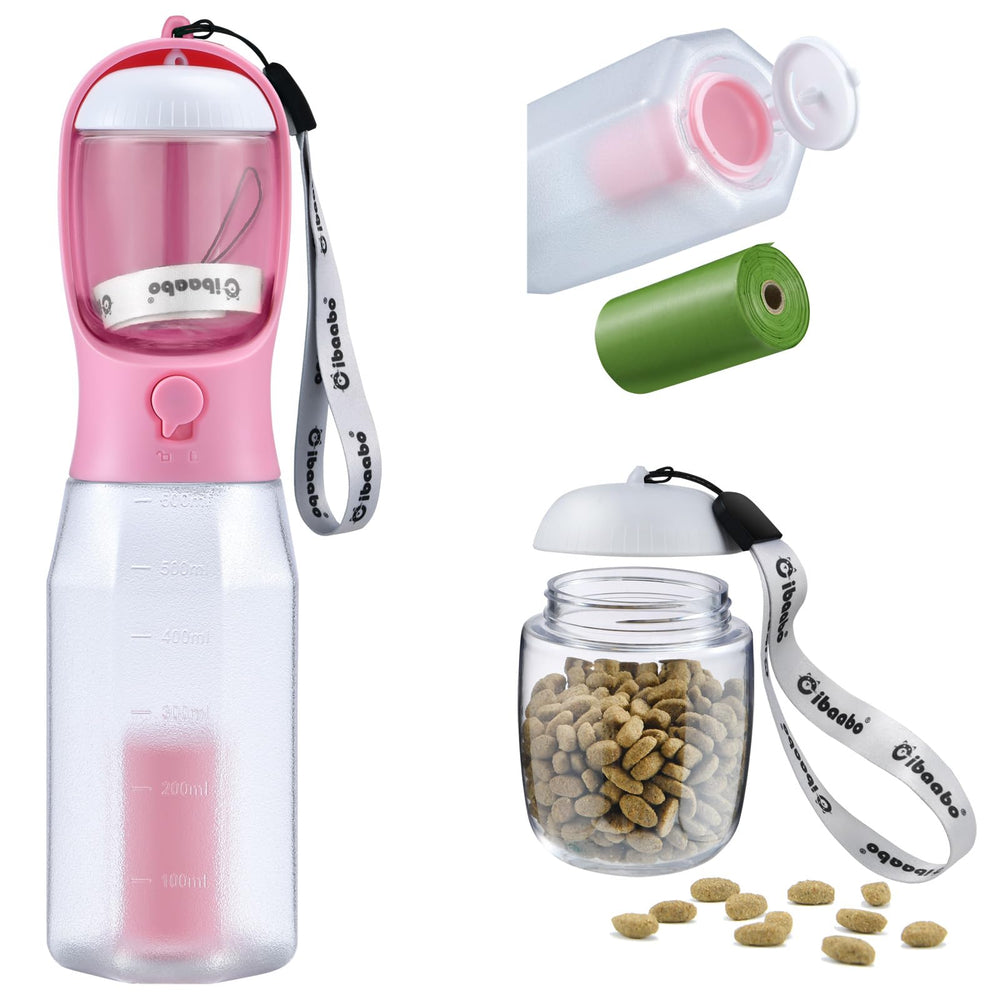 Cibaabo dog water bottle with food container 12oz in action for on-the-go pets