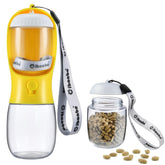 Cibaabo dog water bottle with food container closeup showing snack integration for on-the-go meals