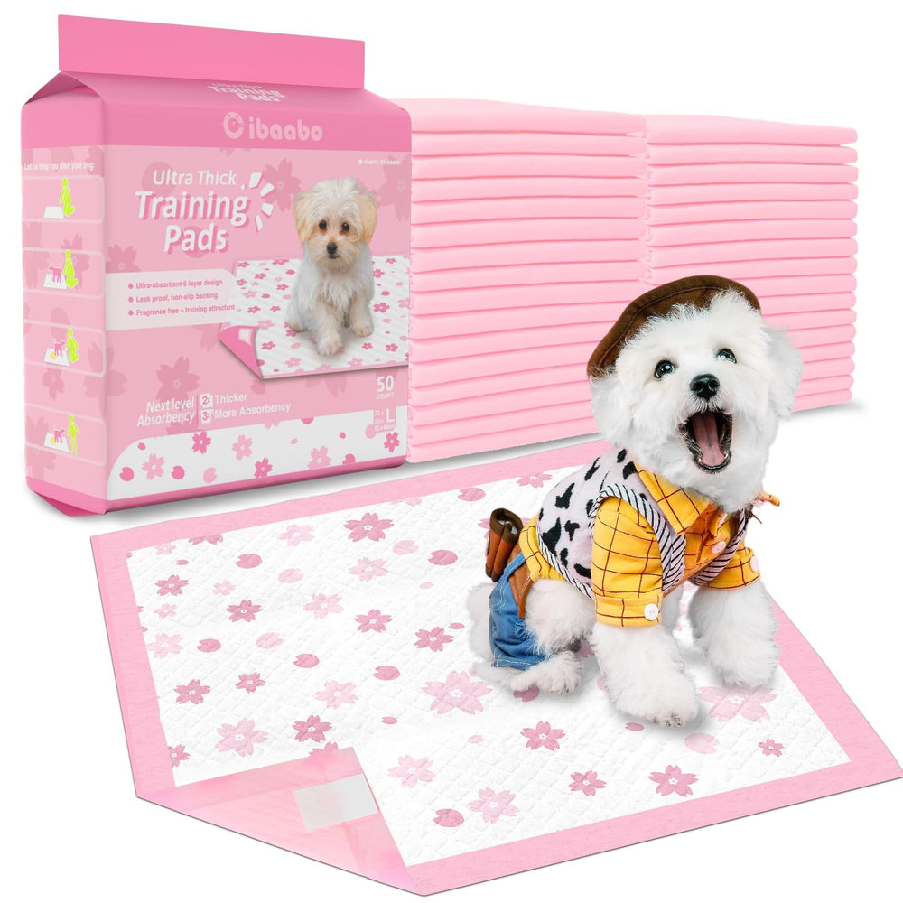 Cibaabo pink puppy pads with sakura design offer a cheerful training surface and tidy rooms.