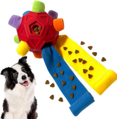 CIIVURR Snuffle Ball front view in red rainbow for interactive treat-foraging play.