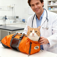 Cinf cat grooming bag rear paw access view highlights easy nail trimming and ear cleaning