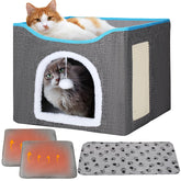 Cinnvoice heated cat bed indoor front view showing cozy warmth for winter naps