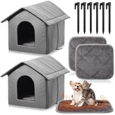 Cinnvoice outdoor cat shelter 2-pack gray, front view, weatherproof shelter for stray cats.