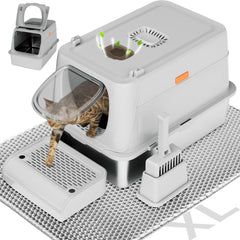 Citylife stainless-steel cat litter box XL lid shows spacious interior for large cats.