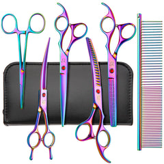 CityWish dog grooming scissors rainbow curved for precise shaping during at-home grooming.