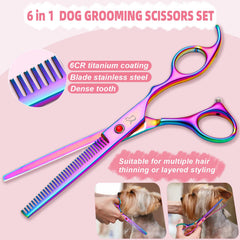 CityWish dog thinning scissors rainbow design for efficient thinning and texture.