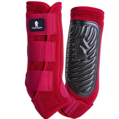 Classic Equine ClassicFit Rear Boot Crimson front view showing hind limb support and dirt protection.
