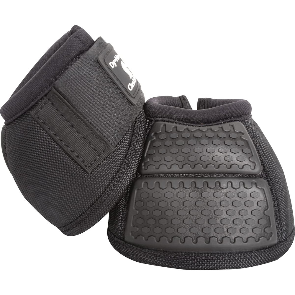 Classic Equine Flexion No-Turn Bell Boots L Black front view with secure double-strap closure for stable fit