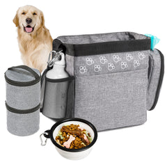 CLAWIST dog travel bag open main compartment reveals dual food containers for on the go meals