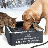 Clawsable large heated dog bowl outdoors enabling year-round hydration in cold weather