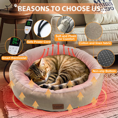 CLAYCLAY heated cat bed side view, compact indoor warmth