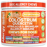 Clean Nutraceuticals dog allergy chews pack shot highlighting beef flavor and chew texture for itch relief potential