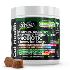 Clean Pets probiotics for dogs beef soft chews pumpkin closeup supporting digestive comfort.