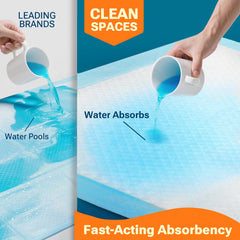 Clean Spaces puppy pads fast-drying top layer keeps surfaces dry and clean