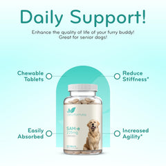 Clear Formulas SAM-e bottle close-up highlights easy absorption for pets.