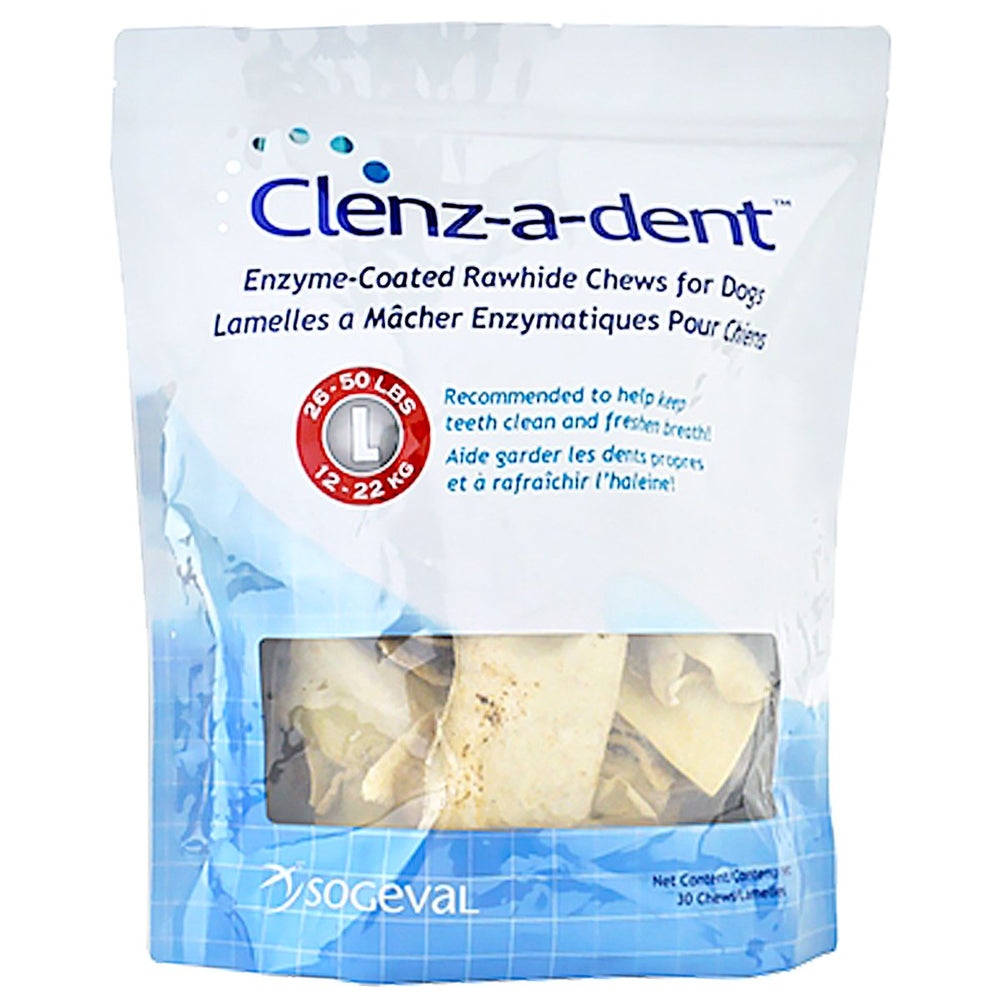 Clenz-A-Dent rawhide chews for dogs large support dental hygiene with poultry flavor