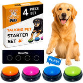 Clever Pets dog buttons 4-pack setup shows beginners how to start communication.