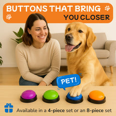 Clever Pets dog buttons training session highlights daily routines like outside and dinner.