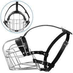 CleverTail XL metal dog muzzle adjustable-leather-straps highlighting secure fit and easy tightening.