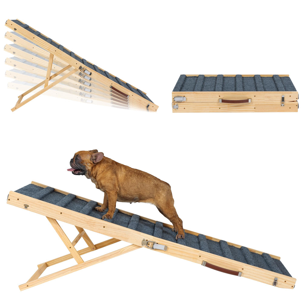 Clikuutory dog ramp on couch with sturdy anti-slip grip for easy access.