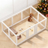 ClimbHope clear acrylic dog playpen 10-panel setup provides bright open space for pets.